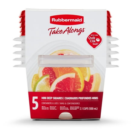 Rubbermaid TakeAlongs 2.1 Cup Square Food Storage Containers, 5 Pack