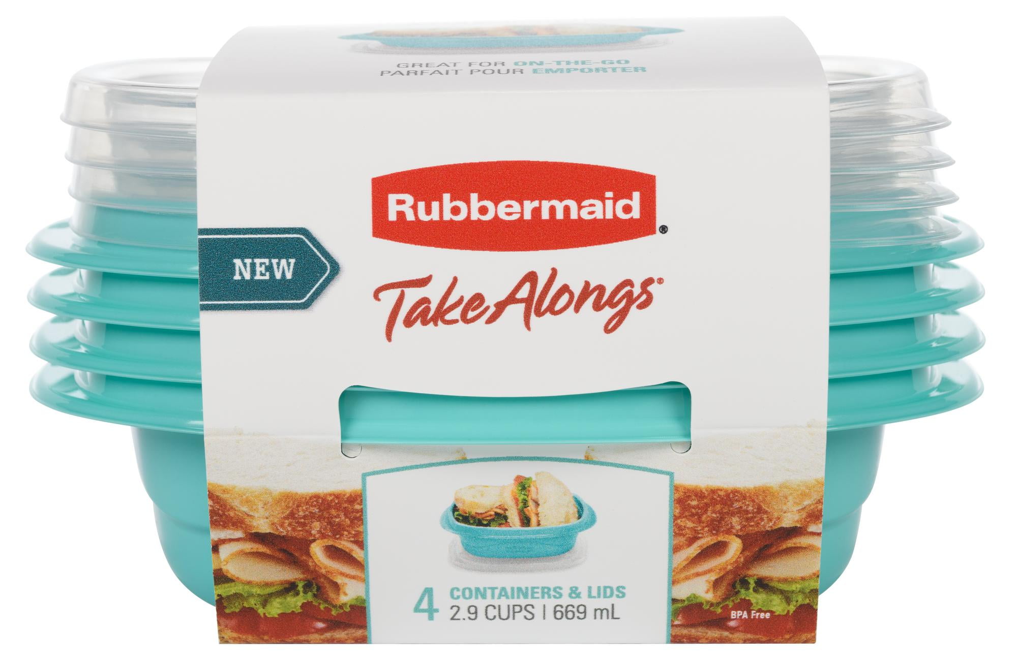 Rubbermaid TakeAlongs 2.9 Cup On the Go Square Food Storage Containers, Set  of 4, Teal Splash 