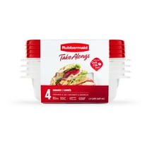 Rubbermaid TakeAlongs 2.9 Cup Square Food Storage Containers, 4-Pack, Red
