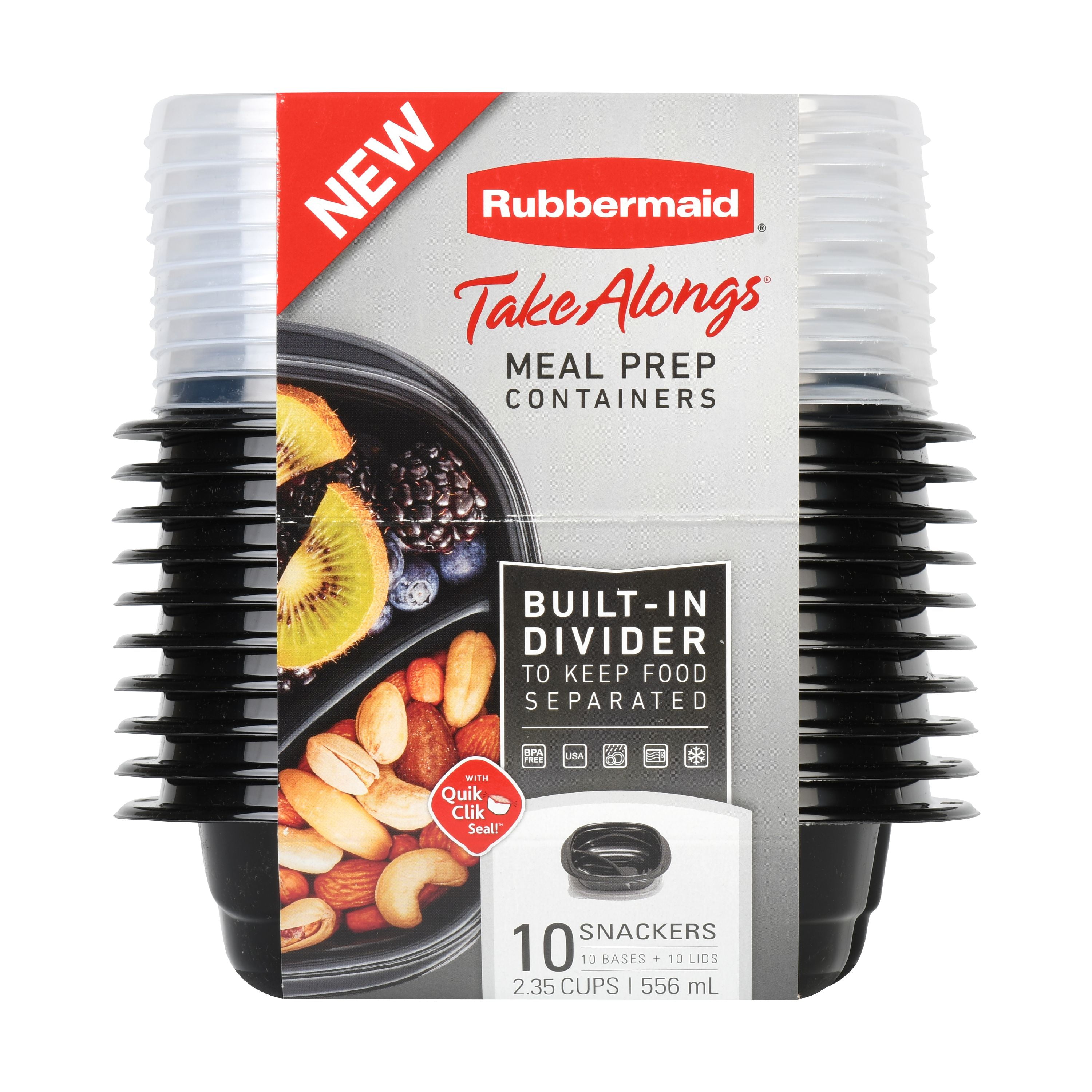 Rubbermaid TakeAlongs 20 Piece Divided Snacker Food Storage Containers, 2.3 Cup