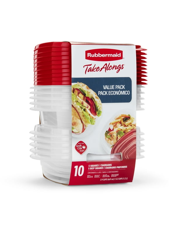 Rubbermaid TakeAlongs 20 Piece Food Storage Container Set, Red