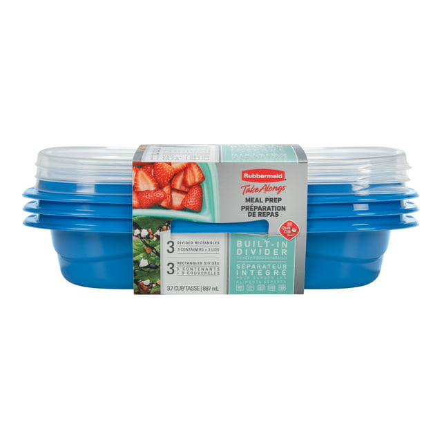 Rubbermaid TakeAlongs 3.7 Cup Divided Food Storage Containers, Set of 3, color may vary