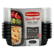 Rubbermaid TakeAlongs, 3.7 Cups, Meal Prep Food Storage Container with Built-In Divider (Includes 10 Containers + 10 Lids)