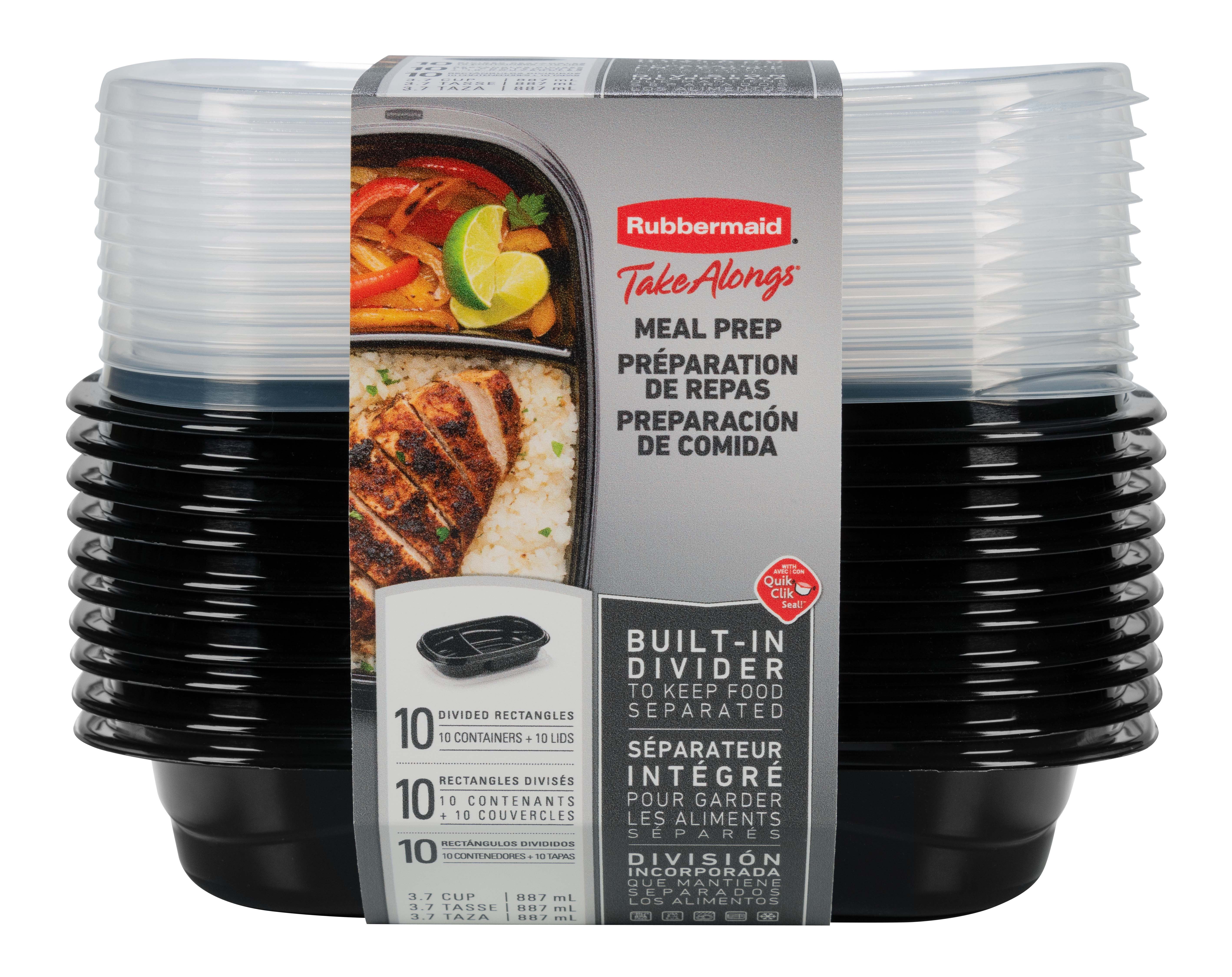 Rubbermaid TakeAlongs, 3.7 Cups, Meal Prep Food Storage Container with Built-In Divider (Includes 10 Containers + 10 Lids)
