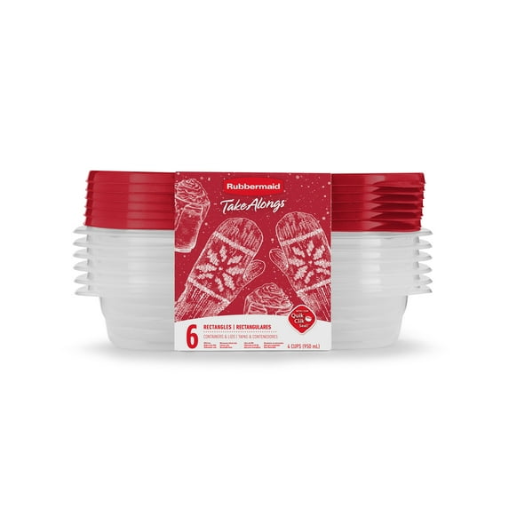 Rubbermaid TakeAlongs 4 Cup Rectangle Food Storage Container, Set of 6, 12 Piece, Mulberry Spice