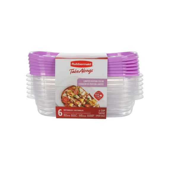 Rubbermaid Take Alongs Food Storage Container, 4-Cup Rectangle, Orchid