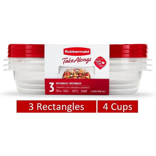 Rubbermaid TakeAlongs 4 Cup Rectangle Food Storage Containers, Set of 3