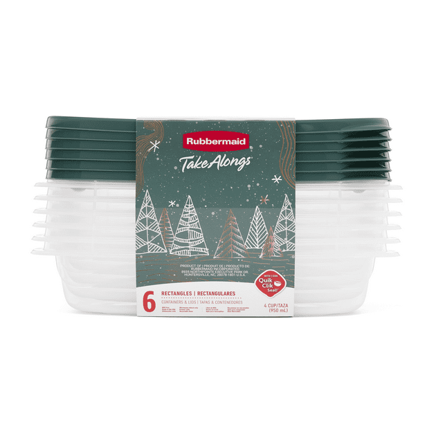 Rubbermaid TakeAlongs 4 Cup Rectangle Food Storage Containers, Set of 6, Blue Spruce