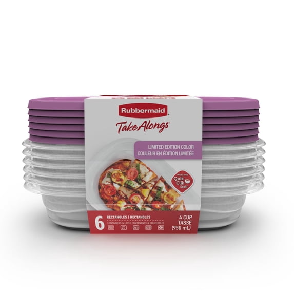 Rubbermaid TakeAlongs 950-mL (4 Cup) Rectangular Food Storage Containers, Special-Edition Orchid Purple, 6 Pack