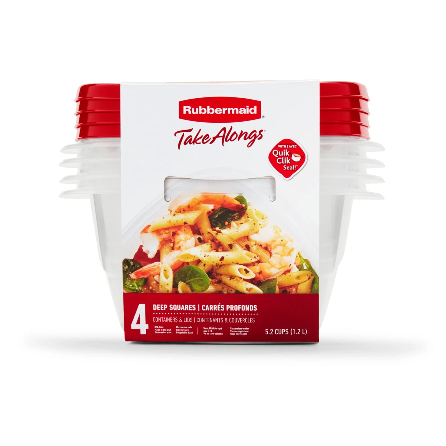 Rubbermaid TakeAlongs 5.2-Cup Deep Squares Food Storage Containers, 4-Pack, Chili