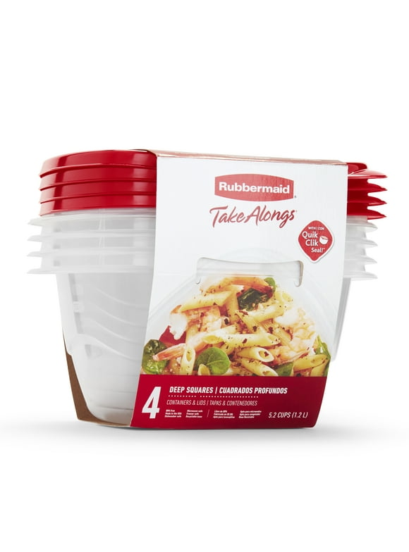Rubbermaid TakeAlongs 5.2 Cup Deep Square Food Storage Containers, Set of 4, Red