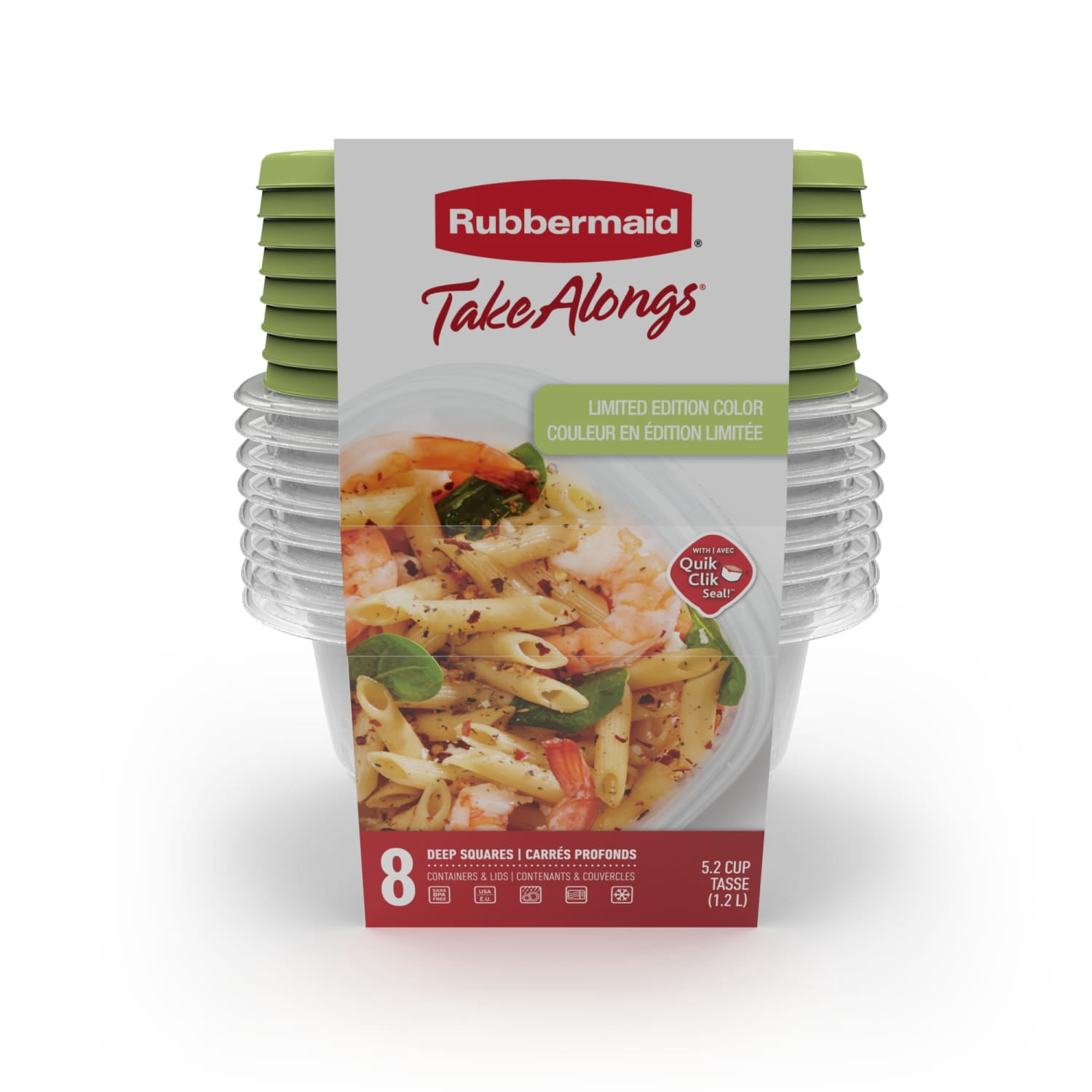 Rubbermaid TakeAlongs 5.2-Cup Square Food Storage Containers, Special-Edition Sharp Lime Green, 8-Pack