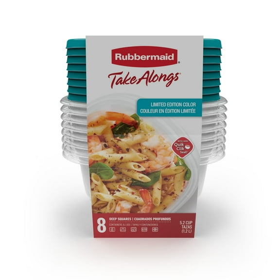 Rubbermaid TakeAlongs 1.2-Litre (5.2 Cup) Square Food Storage Containers, Special-Edition Turquoise Spell Blue, 8 Pack