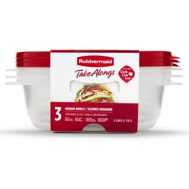 Rubbermaid TakeAlongs, 5 Cup, Set of 3, Red, Medium Bowls Plastic Food Storage Containers