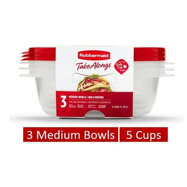 Rubbermaid TakeAlongs, 5 Cup, Set of 3, Red, Medium Bowls Plastic Food Storage Containers HDAY25
