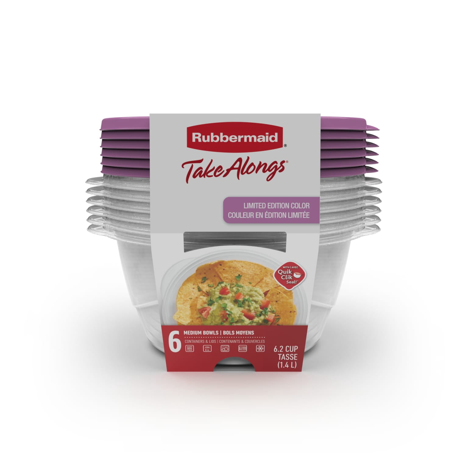 Rubbermaid TakeAlongs 1.4-Litre (6.2 Cup) Round Food Storage Containers, Special-Edition Orchid Purple, 6 Pack