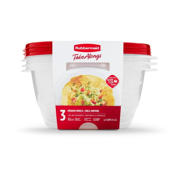 Rubbermaid TakeAlongs 6.2 Cup Serving Bowl Food Storage Containers, Set of 3, Red