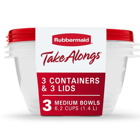 Rubbermaid TakeAlongs 6.2 Cup Serving Bowl Food Storage Containers, Set of 3, Red