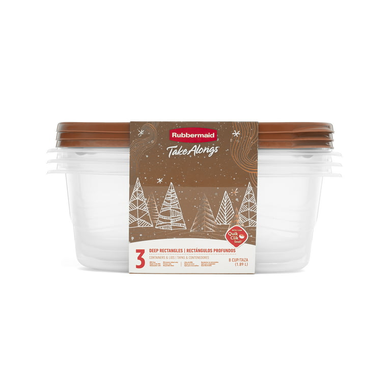 Rubbermaid TakeAlongs 8 Cup Deep Rectangle Food Storage Containers, Set of  3, Toffee Nut Gold 