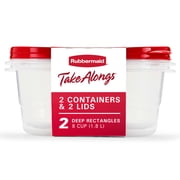 Rubbermaid TakeAlongs, 8 Cups, 2 Packs, Red, Plastic Deep Rectangle Food Storage Containers