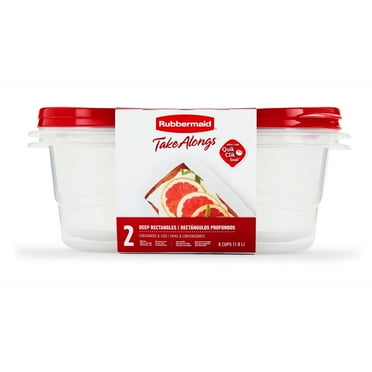 Rubbermaid TakeAlongs, 8 Cups, 2 Packs, Red, Plastic Deep Rectangle Food Storage Containers