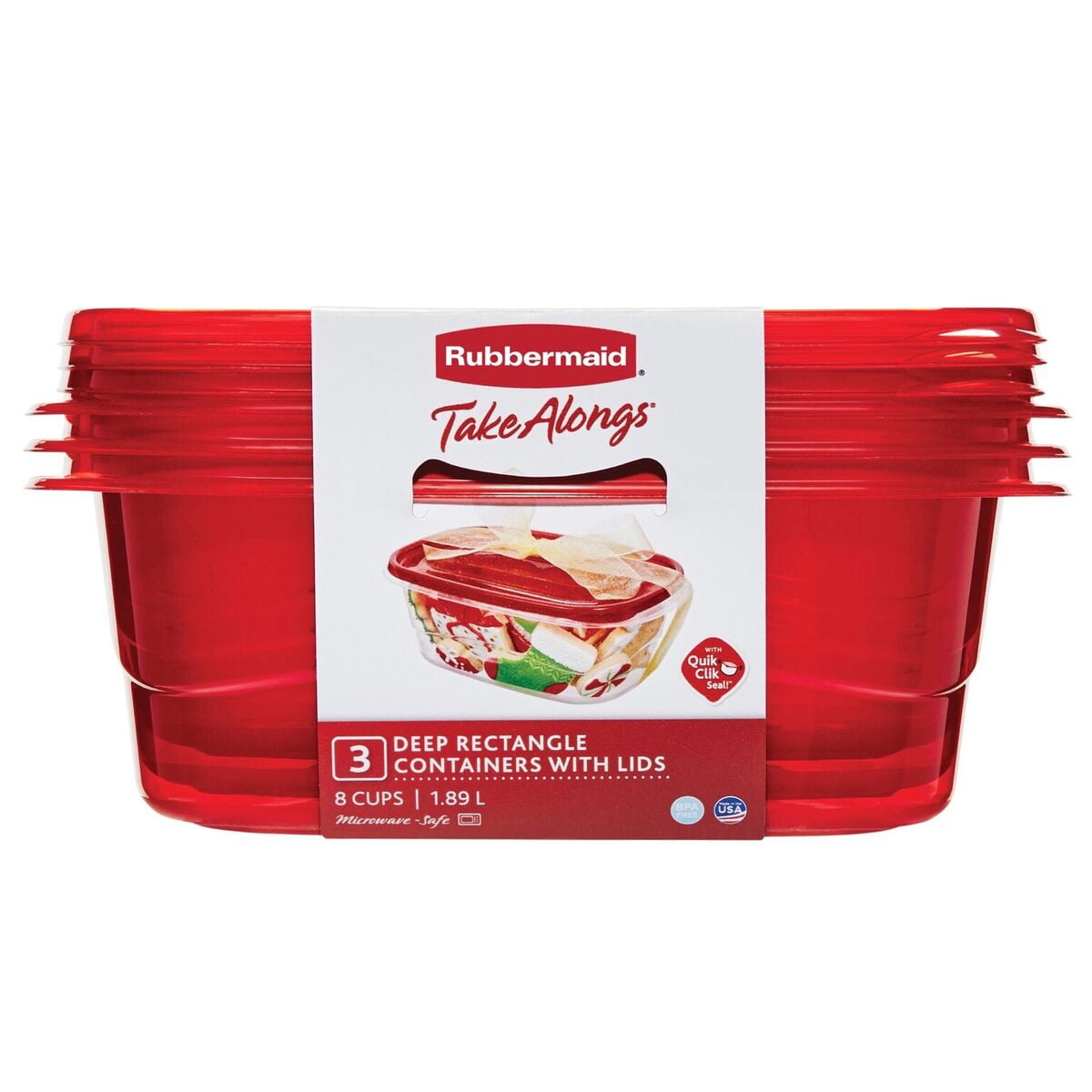  Rubbermaid 071691423140 TakeAlongs Deep Square Food Storage  Containers, 5.2 Cups, 4 Pack, Tint Chili Red: Home & Kitchen