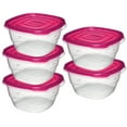 thumbnail image 1 of Rubbermaid TakeAlongs Food Storage Container, Deep Squares, 5.2 Cup, 5 Pack, Tint Fuchsia, 1 of 2