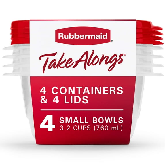 Rubbermaid TakeAlongs 3.2 cup Bowls Food Storage Containers 4 Pack, Made for Family Meals and Easy Serving