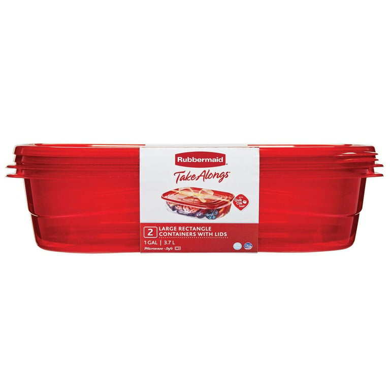 Rubbermaid TakeAlongs Large Rectangular Food Storage Container, 1 Gallon,  2-Pack, Red