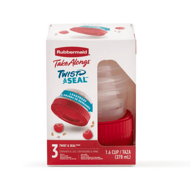 Rubbermaid TakeAlongs Twist & Seal 1.6-Cup Food Storage Containers, Ruby, 3-Pack