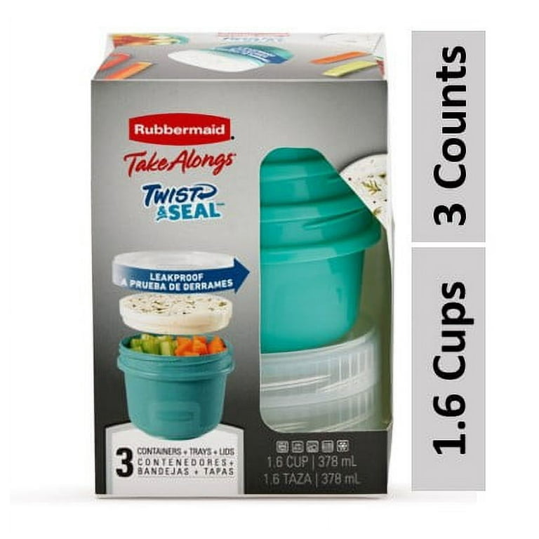 Rubbermaid TakeAlongs Twist & Seal 1.6-Cup Food Storage Containers, Teal  Splash, 3-Pack 