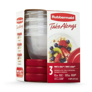 Rubbermaid TakeAlongs Twist & Seal 2.1 Cup Food Storage Containers, Red, 3 Pack