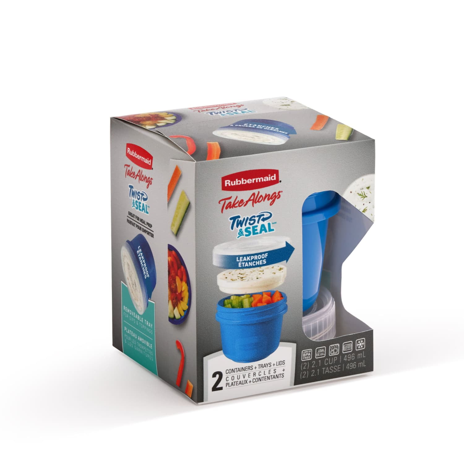 Rubbermaid TakeAlongs Twist & Seal 2.1-Cup Food Storage Container, Marine Blue, 2-Pack