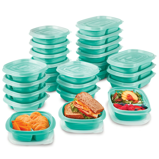 Rubbermaid TakeAlongs Variety Set of 25 Food Storage Containers, Teal Lids