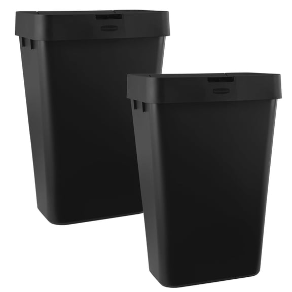 Rubbermaid Touch-Top Kitchen Trash Can with Lid, 12.2 Gal Garbage Container, Black, 2 Pack