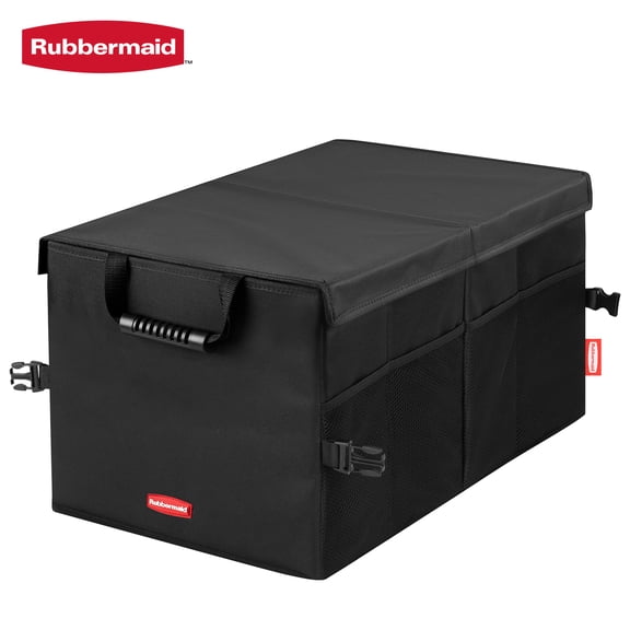 Rubbermaid Trunk Organizer Heavy-Duty, Collapsible Storage Bin Multiple Compartments,Foldable Car Organization for Cars, Trucks, and SUV, Black