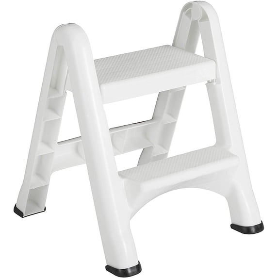 Rubbermaid Two-Step Folding Foot Stool - Foldable, 2 Step - White — Residential Use, Standard Application