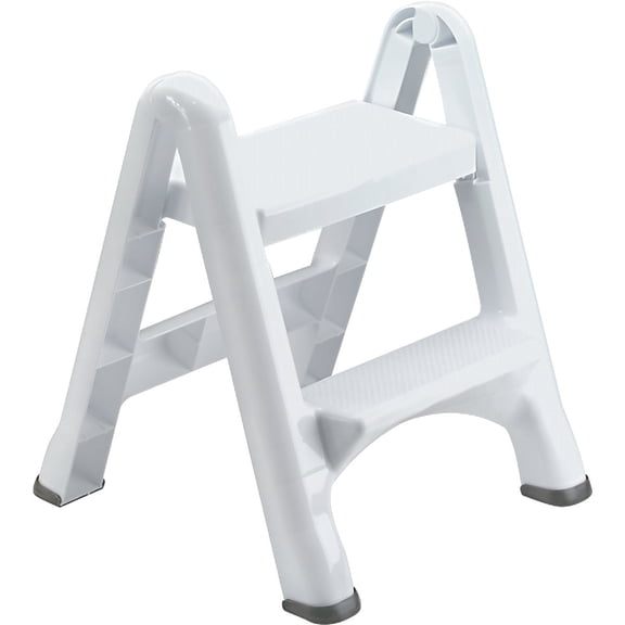 Rubbermaid Two-Step Folding Foot Stool - Foldable, 2 Step - White Residential Use, Standard Application