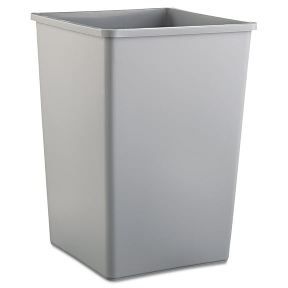 Rubbermaid Untouchable Square Waste Receptacle, Plastic, 35 Gal, Gray