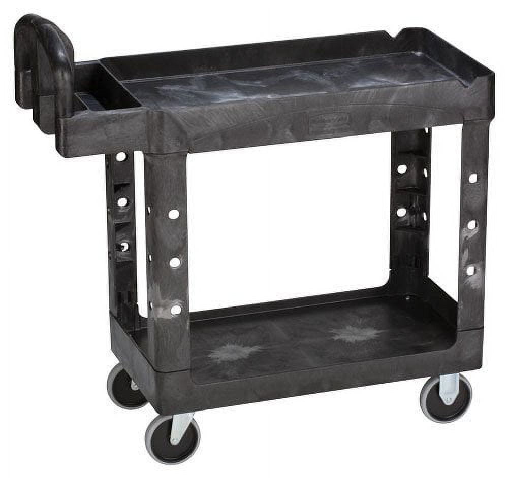 Black Heavy-Duty Polypropylene 2-Shelf Utility Cleaning Cart