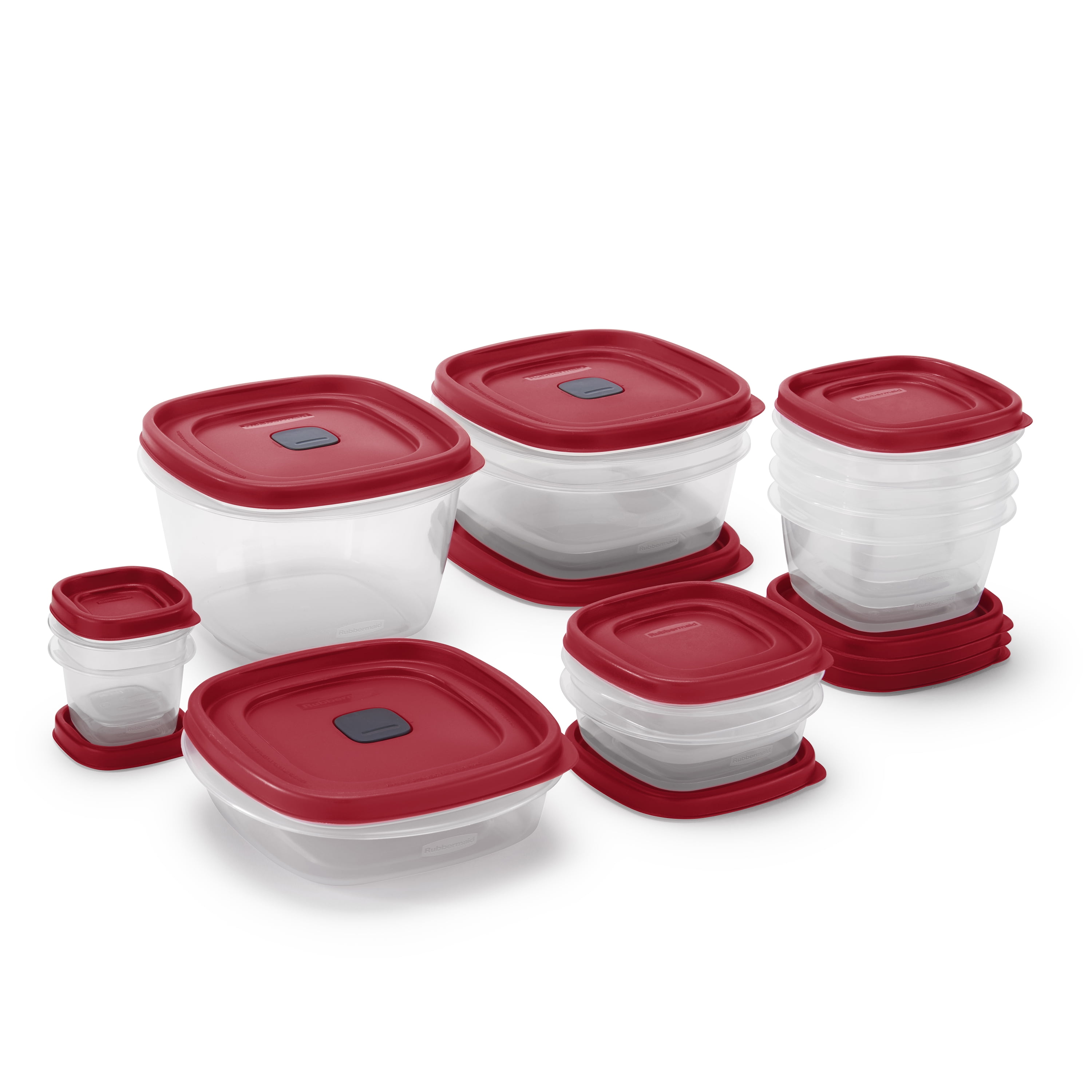 Rubbermaid Easy Find Vented Lids Food Storage, Set of 8 (16 Pieces Total),  8-Pack, Racer Red & Easy Find Vented Lids Food Storage Containers, Set of