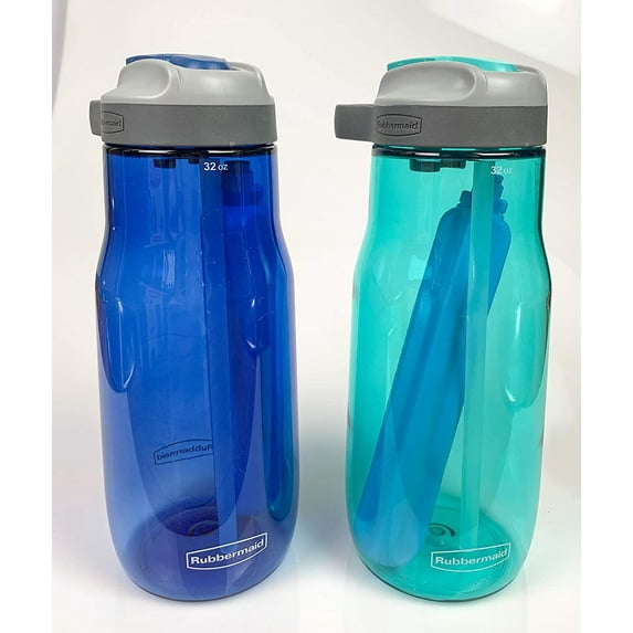 Rubbermaid Water Bottle Lock Lid - 32 Ounces, Nautical Blue and Aqua, 2 Pack