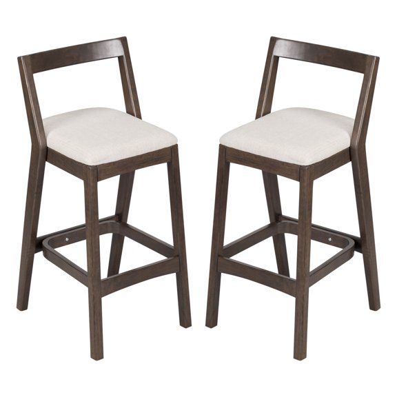 Rubberwood Bar Stools Set Of 2 With Thick Cushions Ergonomic Backrest Trapezoidal Frame For Home Bar Kitchen Island Cafe