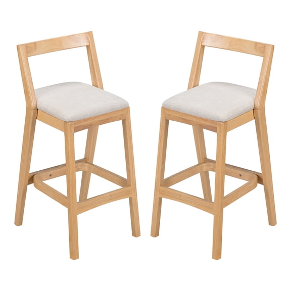 Rubberwood Bar Stools Set Of 2 With Thick Cushions Ergonomic Backrest Trapezoidal Frame For Home Bar Kitchen Island Cafe