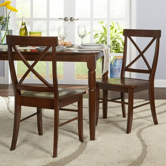 Rubberwood Cross Back Dining Side Chairs, Brown (Set of 2)
