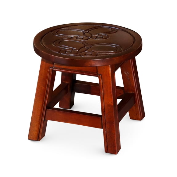 Rubberwood Step Stool with Floral Pattern in Cherry / Used as Child's Footrest