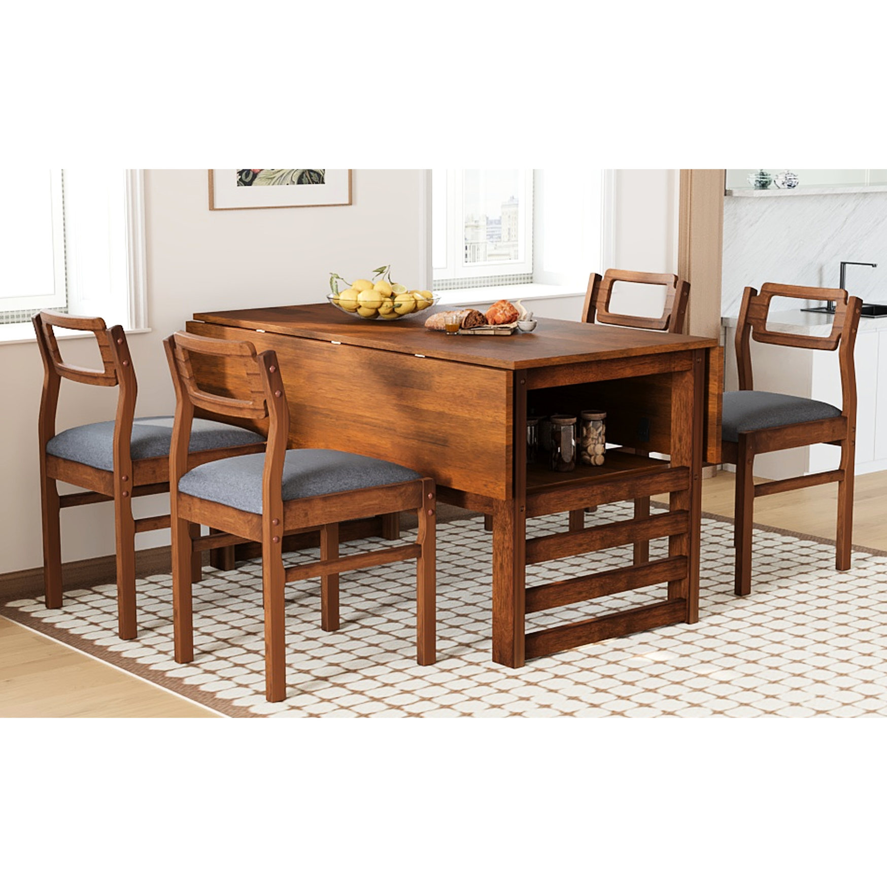 Rubberwood Table and Chairs Set / Compact Size, 18.5x42.9-inch Shelf ...