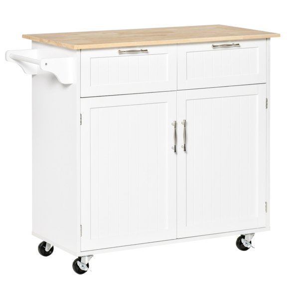 Rubberwood Top Kitchen Cart | Adjustable Shelving for Customized Storage | Smooth-Rolling Casters for Room-to-Room Movement