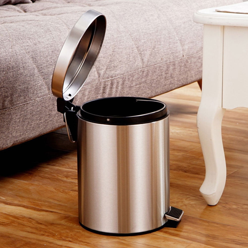 Rubbish Bin, 3L Round Step Trash Can Stainless Steel Rubbish Waste