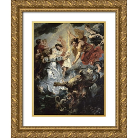 Rubens, Peter Paul 12x14 Gold Ornate Wood Framed with Double Matting Museum Art Print Titled - The Queens Reconciliation with Her Son